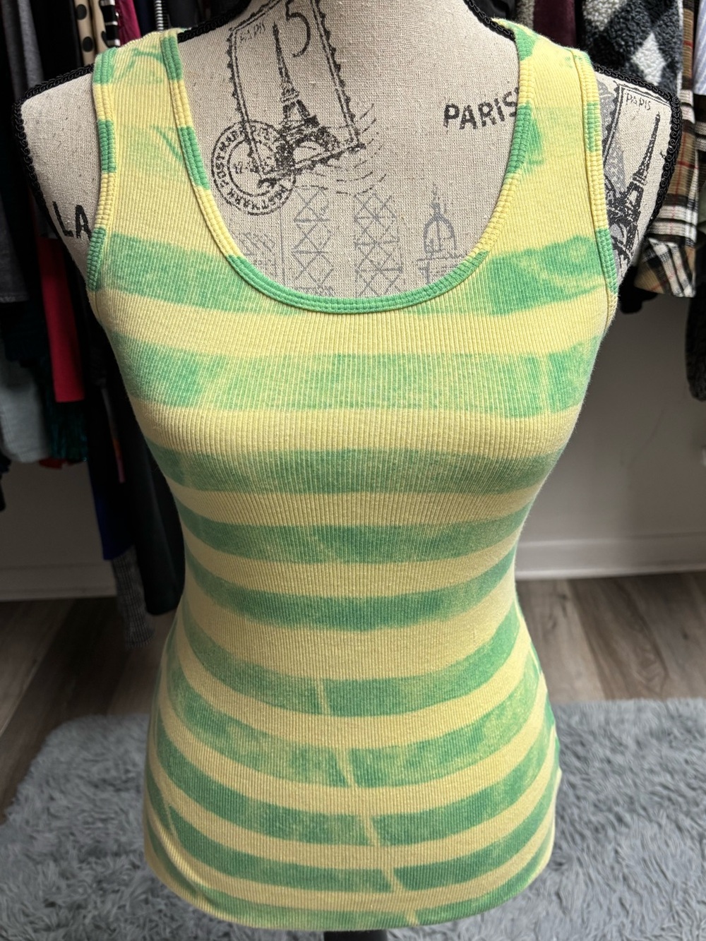 Y2K Yellow and Green Striped Ribbed Scoop Tank